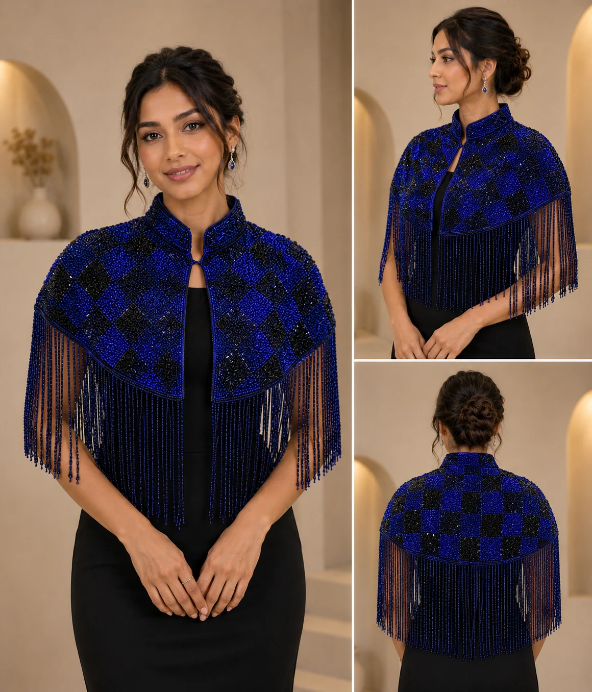 Midnight Sapphire Fringe Cape — Havnme fashion UAE