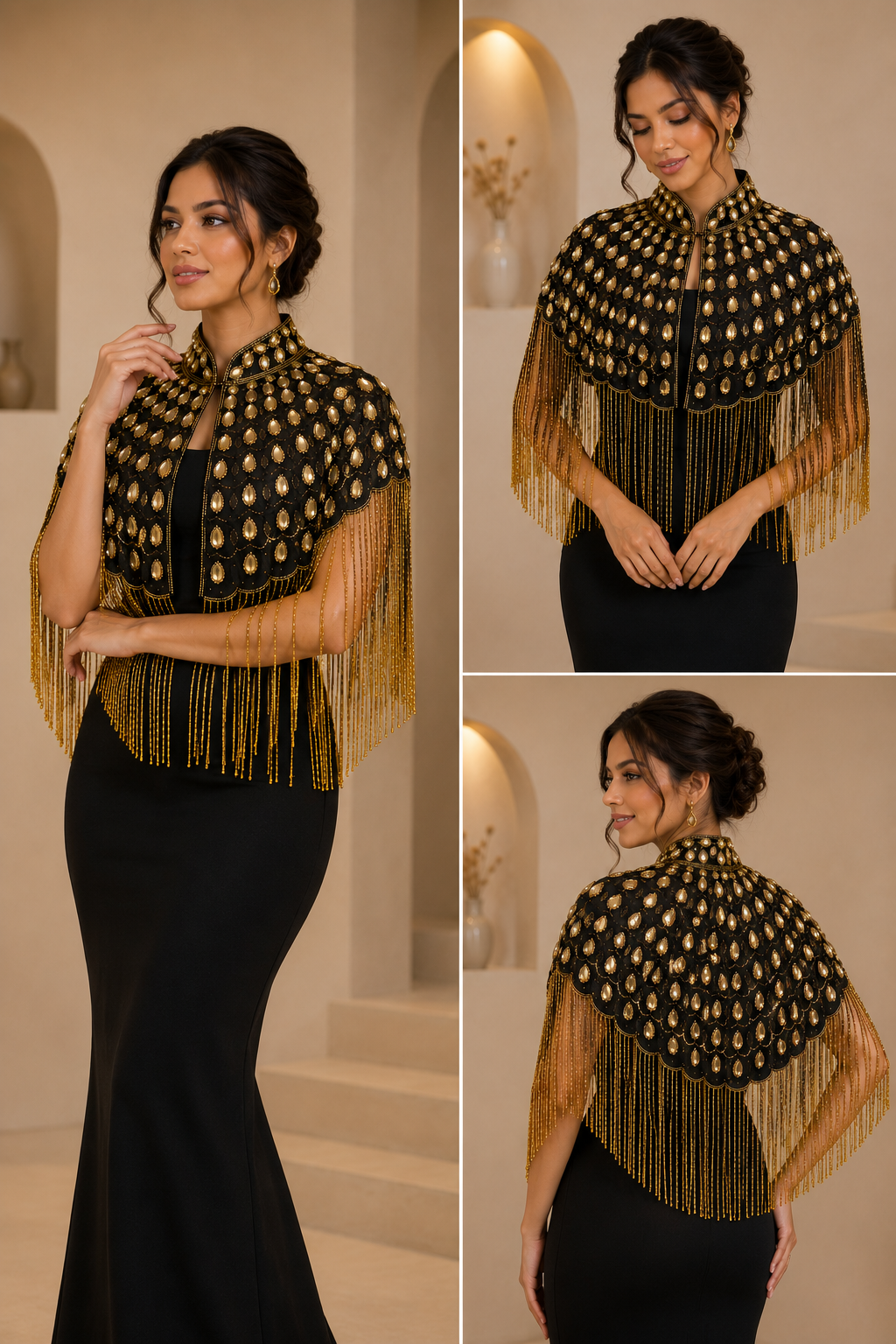 Golden Glamour Fringe Cape — Havnme fashion UAE