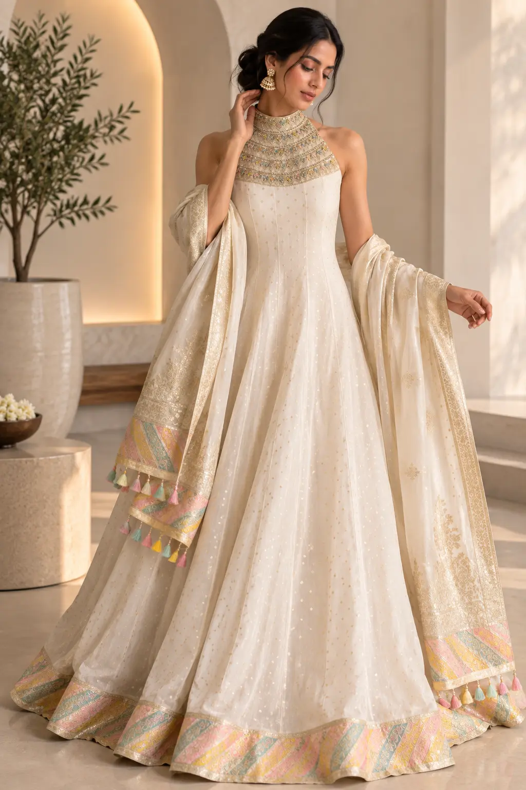 Ivory Noor Embellished Anarkali — Havnme fashion UAE