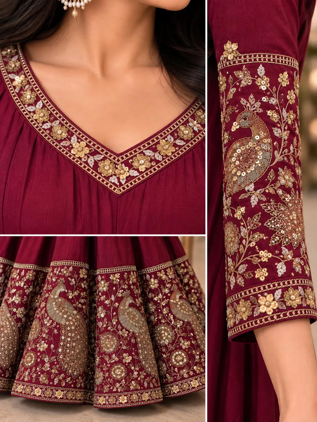 Mehr Maroon Peacock Anarkali